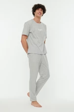 Trendyol Gray Printed Knitted Pajamas Set