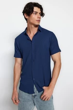 Trendyol Navy Blue Regular Fit Short Sleeve Summer Textured Knitted Shirt