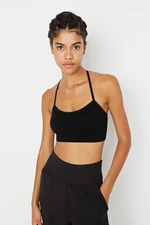 Trendyol Black Seamless/Seamless Lightweight Supported/Styling Back String Strap Knitted Sports Bra