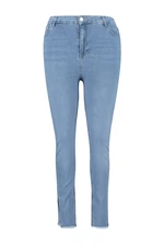 Trendyol Curve Light Blue Flexibilní úzké džíny s rozparkem a střapcem