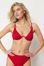 Trendyol Red Balconette Inverted V Underwire Textured Bikini Top