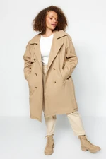 Trendyol Curve Light Khaki Waist Belted Gabardinena Trench Coat