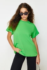 Trendyol Green 100% Cotton Boyfriend/Wide Fit Crew Neck Knitted T-Shirt
