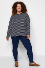 Trendyol Curve Navy Blue Striped Thin Knitted Sweatshirt