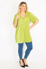 Şans Women's Plus Size Green Blouse with Front Buttons