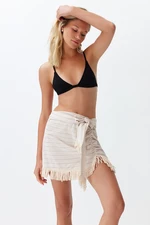 Trendyol Striped Mini Woven Tasseled Linen Blend 100% Cotton Skirt