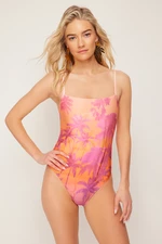 Trendyol Tropical Patterned Square Neck Regular Swimsuit