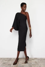 Trendyol Black Single Sleeve Asymmetric Collar Dress