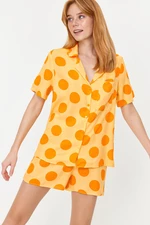 Trendyol Yellow Multi Color Polka Dot Viscose Shirt-Short Woven Pajamas Set