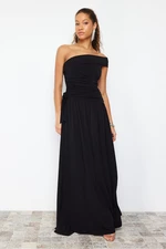 Trendyol Black Body-Sitting Knitted Long Evening Dress