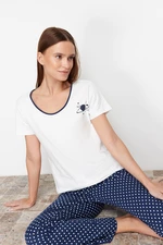 Trendyol White-Multi Color Cotton Polka Dot Knitted Pajamas Set