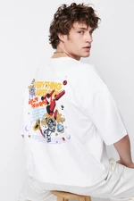 Trendyol White Oversize Space Printed 100% Cotton T-Shirt