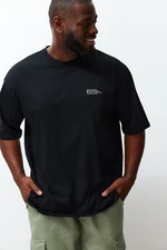Trendyol Plus Size Čierne Oversize/Široké 100% Bavlnené Pohodlné Tričko s Minimálnou Potlačou