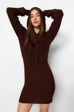Trendyol Brown Mini Knitwear Hooded Dress