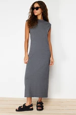 Trendyol Anthracite Maxi Knitwear Belted Color Block Dress