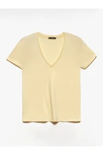 Dilvin Women's Yellow V-Neck Combed Combed Blouse 3505