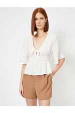 Koton Women's Ecru V-Neck Blouse