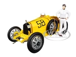 Bugatti T35 58 Grand Prix Yellow Livery with a Female Racer Figurine Limited Edition to 600 pieces Worldwide 1/18 Diecast Model Car by CMC