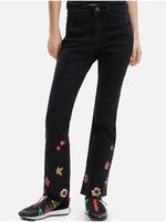 Černé dámské květované straight fit džíny Desigual Nicole - Dámské Černé dámské květované straight fit džíny Desigual Nicole - Dámské