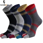 5 Pairs Man Short Toe Socks Pure Cotton Striped Business Vintage Sweat-Absorbing Soft Elastic Party Dress 5 Finger Socks Sokken