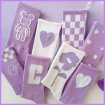 Korea Ins Purple Socks Love Flowers Ladies Tube Harajuku Cute Sock Sweet College Style Skateboard Sports Socks Calcetines