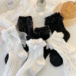 Woman Socks Solid Black White Lolita Lacework Ruffle Socks Summer Thin Japanese Style Kawaii Sweet Girls Cute Short Socks Women