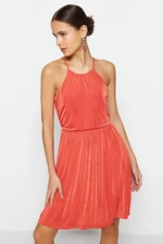 Trendyol Limited Edition Orange Shiny Surface, Soft Textured Knitted Mini Dress at the Waist
