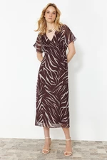 Trendyol Dark Brown Abstract Patterned A-line Chiffon Maxi Woven Dress