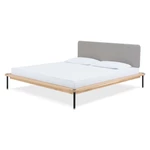 Szare/naturalne łóżko dwuosobowe z litego drewna dębowego ze stelażem 180x200 cm Fina – Gazzda