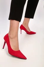 Shoeberry Women's Red Suede Classic Heeled Stilettos