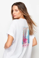 Trendyol White Front and Back Printed Boyfriend/Wide Fit Knitted T-Shirt