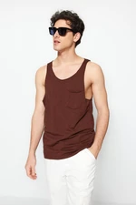 Trendyol hnědé pánské tričko regular / regular střih 100% bavlna kapsy bez rukávů.
