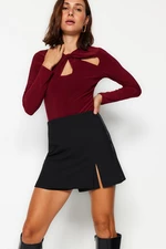 Trendyol Claret Red Cut Out and Shirring Detail Fitted/Sleepy, Flexible Knitted Body with Snap Snaps