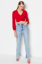 Trendyol Red Crop Woven Blouse