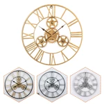 60CM Large Vintage Gear Art Wall Clock Big Roman Numeral Giant Round Open Face
