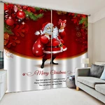 Christmas Xmas Curtain Home Decor Santa Claus 3D Painted Shading Curtains with Hook
