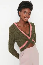 Trendyol Khaki Crop Detailed Knitwear Sweater