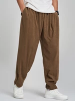 Mens Corduroy Solid Color Pleated Loose Drawstring Pants