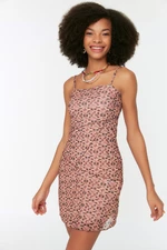 Trendyol Brown Printed Tulle Knitted Dress