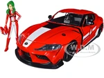 2020 Toyota Supra Red with Graphics and Miriya Sterling Diecast Figurine "Robotech" "Hollywood Rides" Series 1/24 Diecast Model Car by Jada