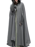 Women Hooded Style Ankle Length Woolen Long Cloak Loose Sleeveless Coats
