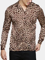 Men's Casual Leopard Printing Turn Down Collar Long Sleeve Shirts