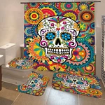 Waterproof Colorful Cross Skull Shower Curtain With Bath Mats Rugs Toilet Cover Mats For Home