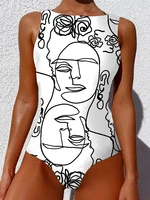 Women Abstract Print High Neck Swimsuit Sleeveless One Piece