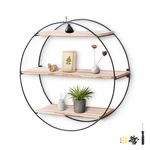 KING DO WAY Round Wall Unit Retro Industrial Style Wood Metal Wall Rack Book Shelf Storage Home Decoration