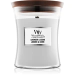 Woodwick Lavender & Cedar vonná sviečka s dreveným knotom 275 g