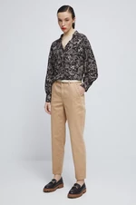 Kalhoty Medicine dámské, béžová barva, střih chinos, medium waist