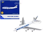 Boeing 747-400F Commercial Aircraft with Flaps Down "Western Global" White with Blue Tail Stripes 1/400 Diecast Model Airplane by GeminiJets
