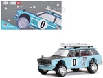 Datsun Kaido 510 Wagon 4x4 RHD (Right Hand Drive) Light Blue with Carbon Hood with Surfboards on Roof "Winter Holiday Edition" (Designed by Jun Imai)