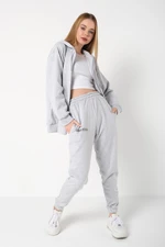 Know Women's Gray Sierra Nevada Printed Cardigan Jogger Oversize Tracksuit Set